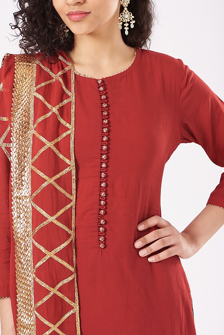 Red Cotton Gota Embroidered Wedding Sharara Set by Sukriti & Aakriti at Pernia's Pop Up Shop