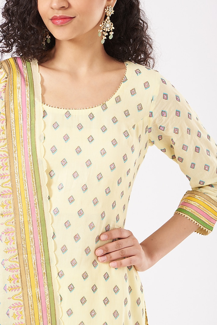 Ivory Cotton Printed Wedding Sharara Set by Sukriti & Aakriti at Pernia's Pop Up Shop