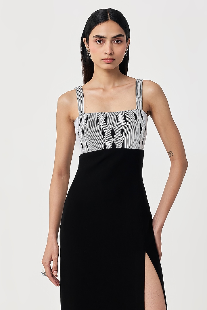 Black Stretch Crepe Hand & Machine Embroidered Maxi Cocktail Dress by Shriya Khanna at Pernia's Pop Up Shop