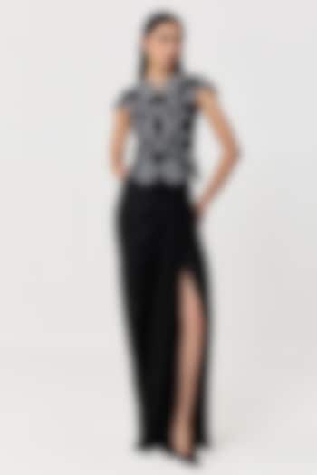 Black Novel Satin Draped Skirt by Shriya Khanna at Pernia's Pop Up Shop