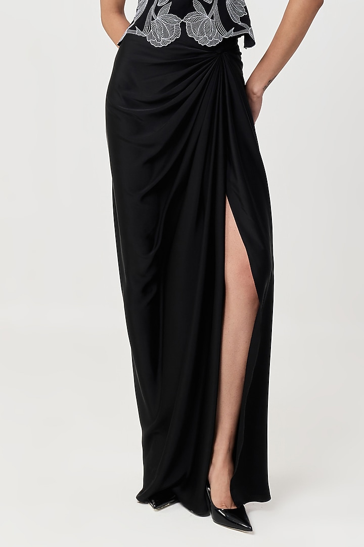Black Novel Satin Draped Skirt by Shriya Khanna at Pernia's Pop Up Shop
