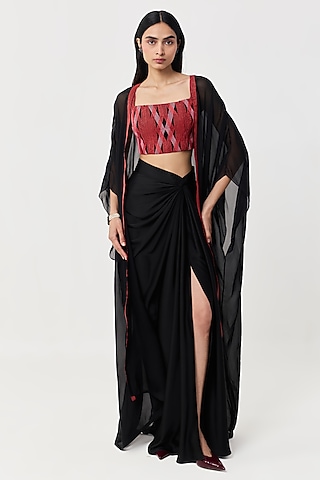 Black Organza Cape Set by Shriya Khanna
