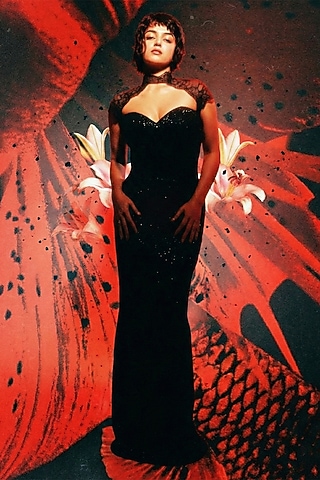 Black Sequins & Lace Gown by Shriya Khanna