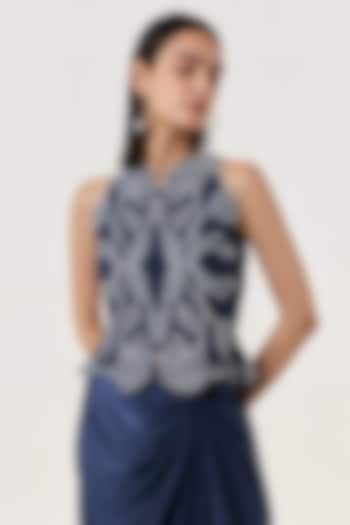Navy Blue Organza Hand Embroidered Top by Shriya Khanna at Pernia's Pop Up Shop