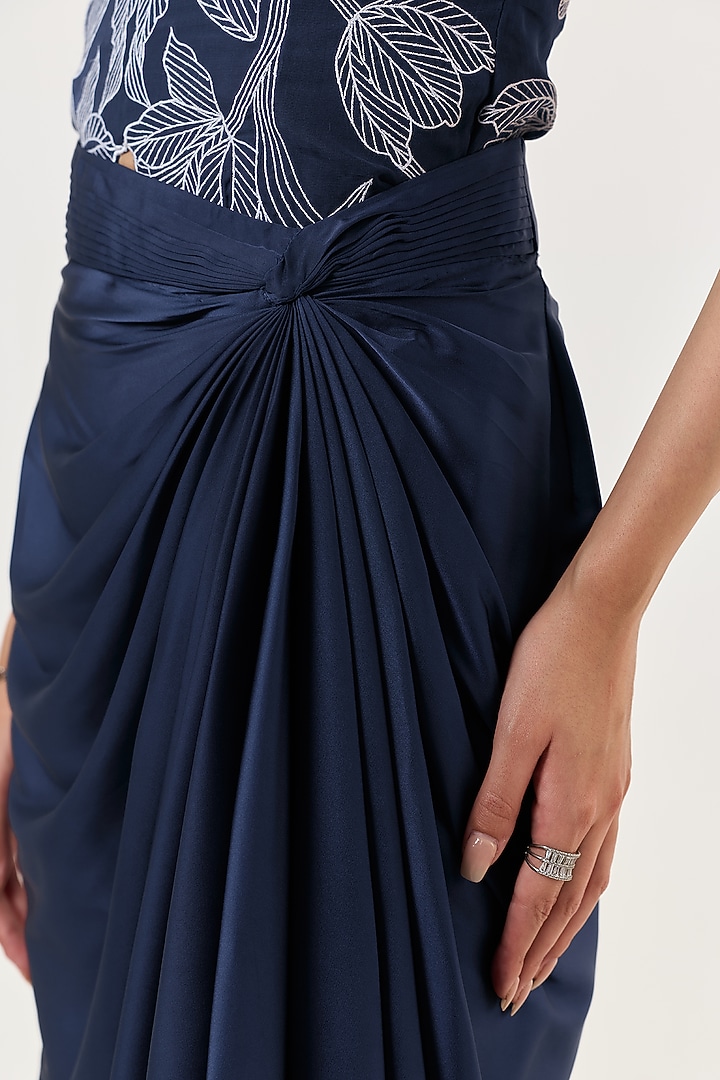 Navy Blue Novel Satin Draped Skirt by Shriya Khanna at Pernia's Pop Up Shop