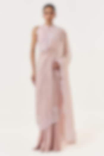 Blush Pink Organza Hand Embroidered Pre-Stitched Wedding Saree Set by Shriya Khanna at Pernia's Pop Up Shop