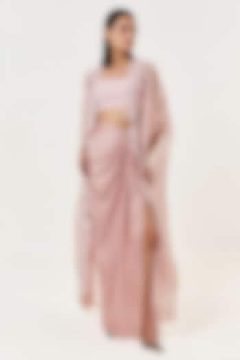 Blush Pink Organza Hand & Machine Embroidered Cape Set by Shriya Khanna at Pernia's Pop Up Shop