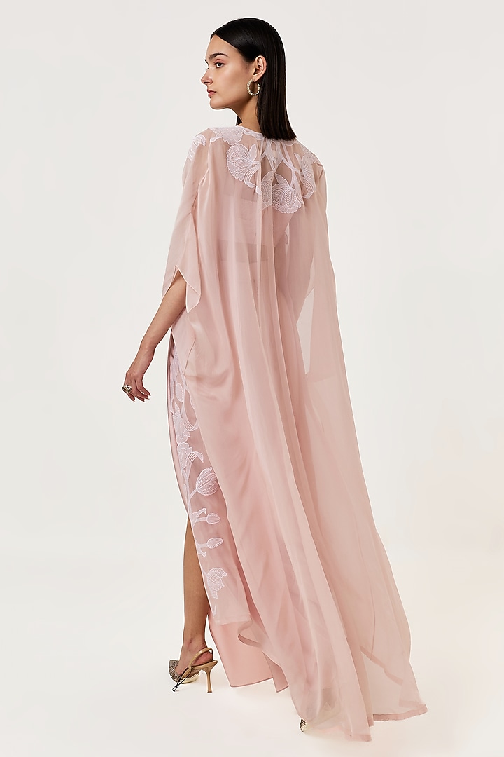 Blush Pink Organza Hand & Machine Embroidered Cape Set by Shriya Khanna at Pernia's Pop Up Shop