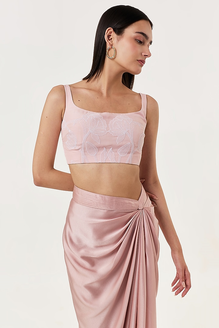 Blush Pink Organza Hand & Machine Embroidered Cape Set by Shriya Khanna at Pernia's Pop Up Shop