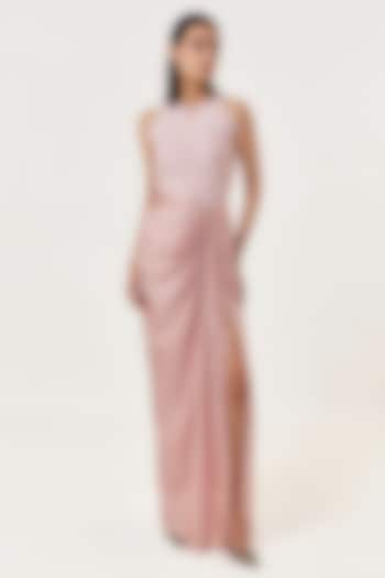 Blush Pink Satin Draped Skirt Set by Shriya Khanna at Pernia's Pop Up Shop
