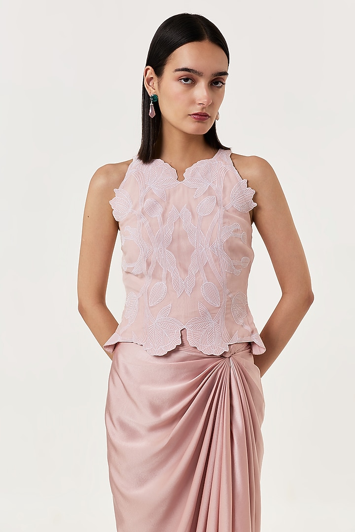 Blush Pink Satin Draped Skirt Set by Shriya Khanna at Pernia's Pop Up Shop