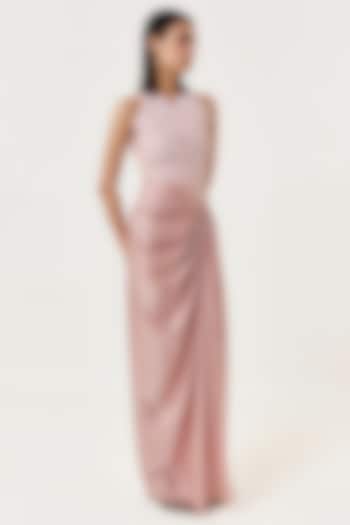 Blush Pink Satin Draped Skirt by Shriya Khanna at Pernia's Pop Up Shop