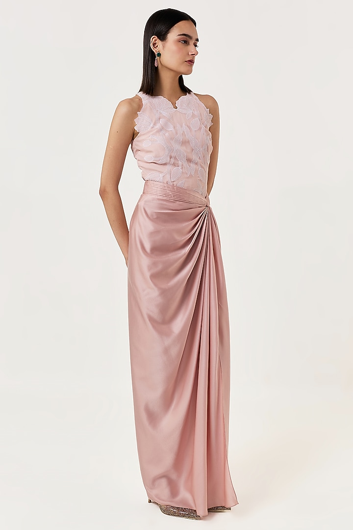Blush Pink Satin Draped Skirt by Shriya Khanna at Pernia's Pop Up Shop