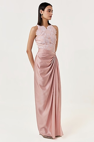 Blush Pink Satin Draped Skirt by Shriya Khanna