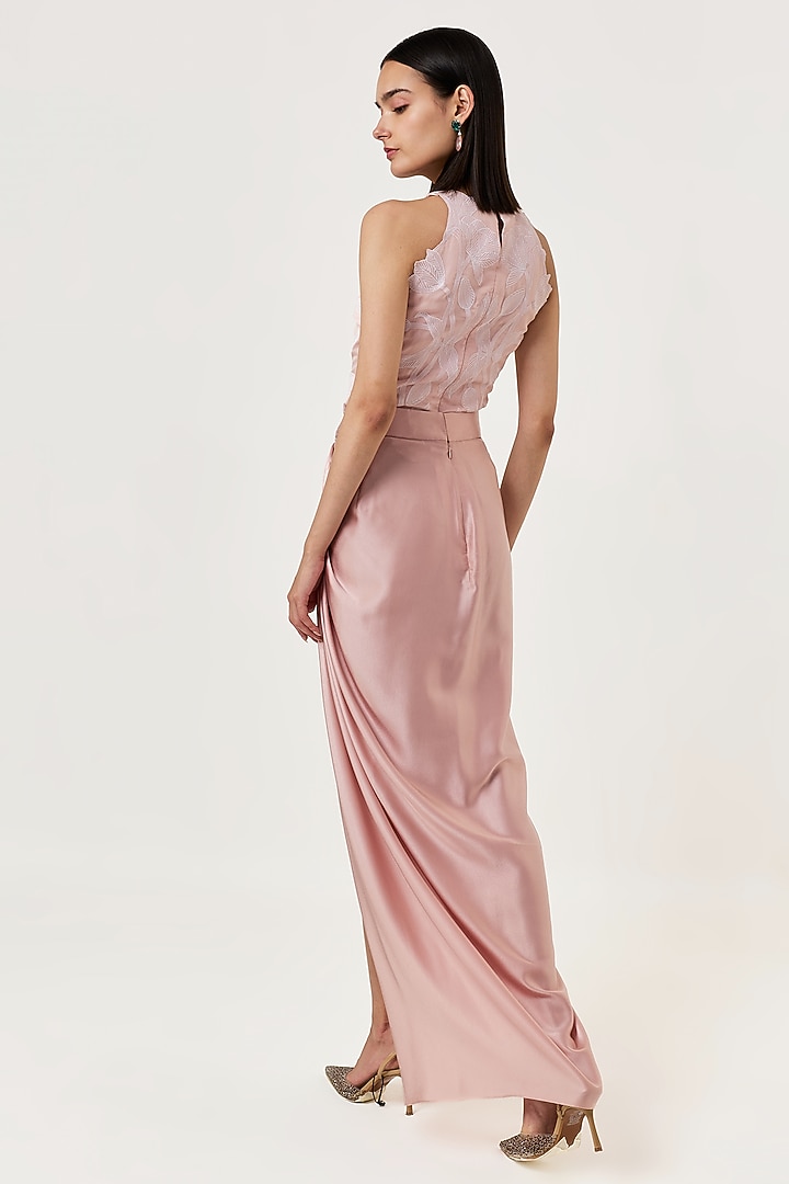 Blush Pink Satin Draped Skirt by Shriya Khanna at Pernia's Pop Up Shop