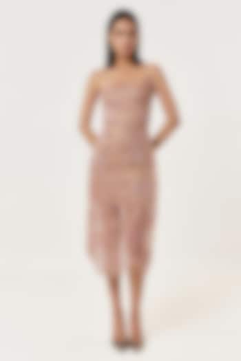 Rose Gold Organza Applique Embroidered Midi Vacation Dress by Shriya Khanna at Pernia's Pop Up Shop