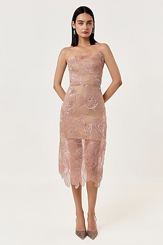 Rose Gold Organza Applique Embroidered Midi Dress by Shriya Khanna