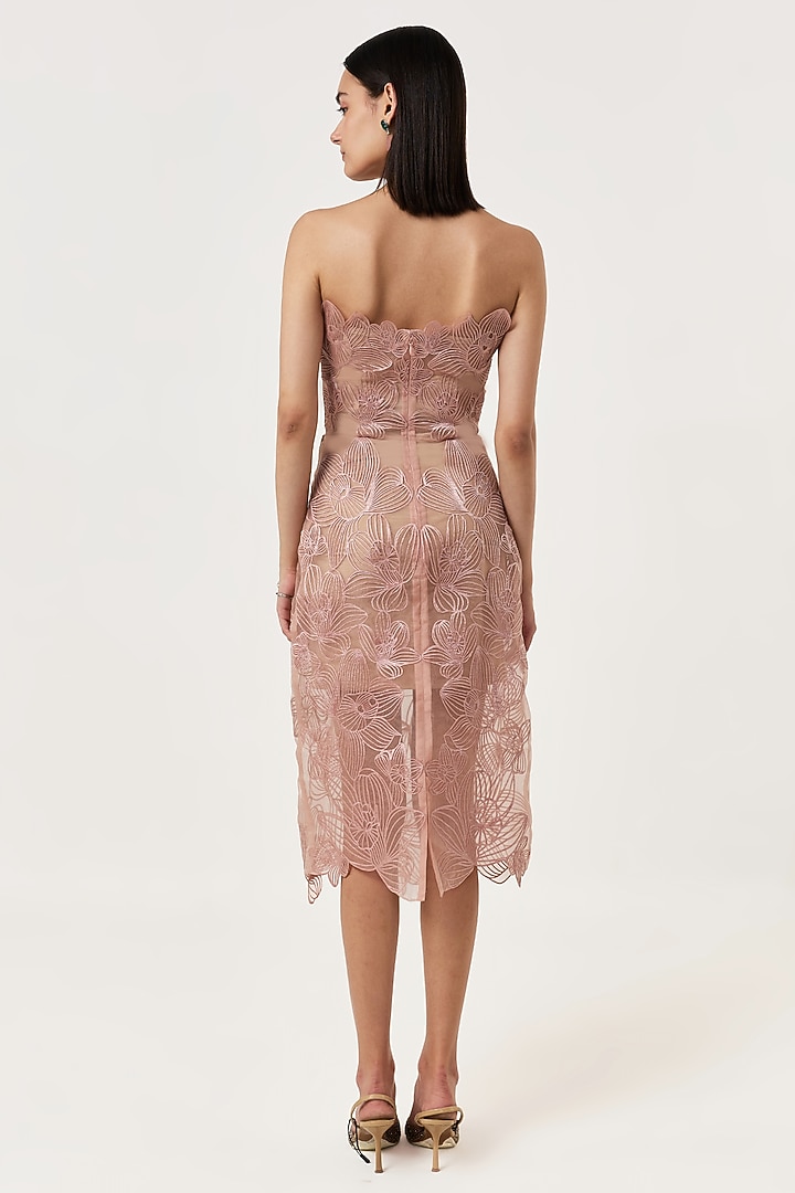 Rose Gold Organza Applique Embroidered Midi Vacation Dress by Shriya Khanna at Pernia's Pop Up Shop