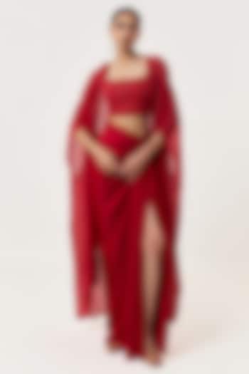 Red Novel Organza Cape Set by Shriya Khanna at Pernia's Pop Up Shop