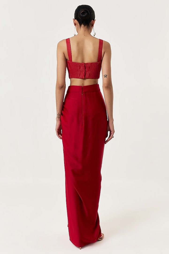 Red Novel Organza Bustier by Shriya Khanna at Pernia's Pop Up Shop
