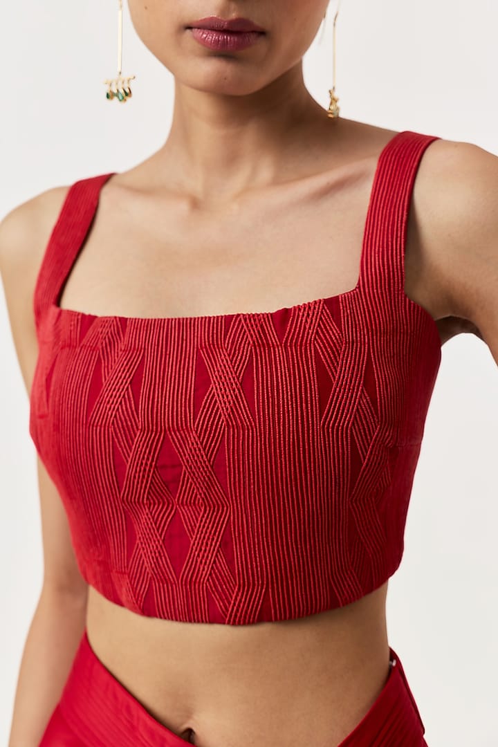 Red Novel Organza Bustier by Shriya Khanna at Pernia's Pop Up Shop