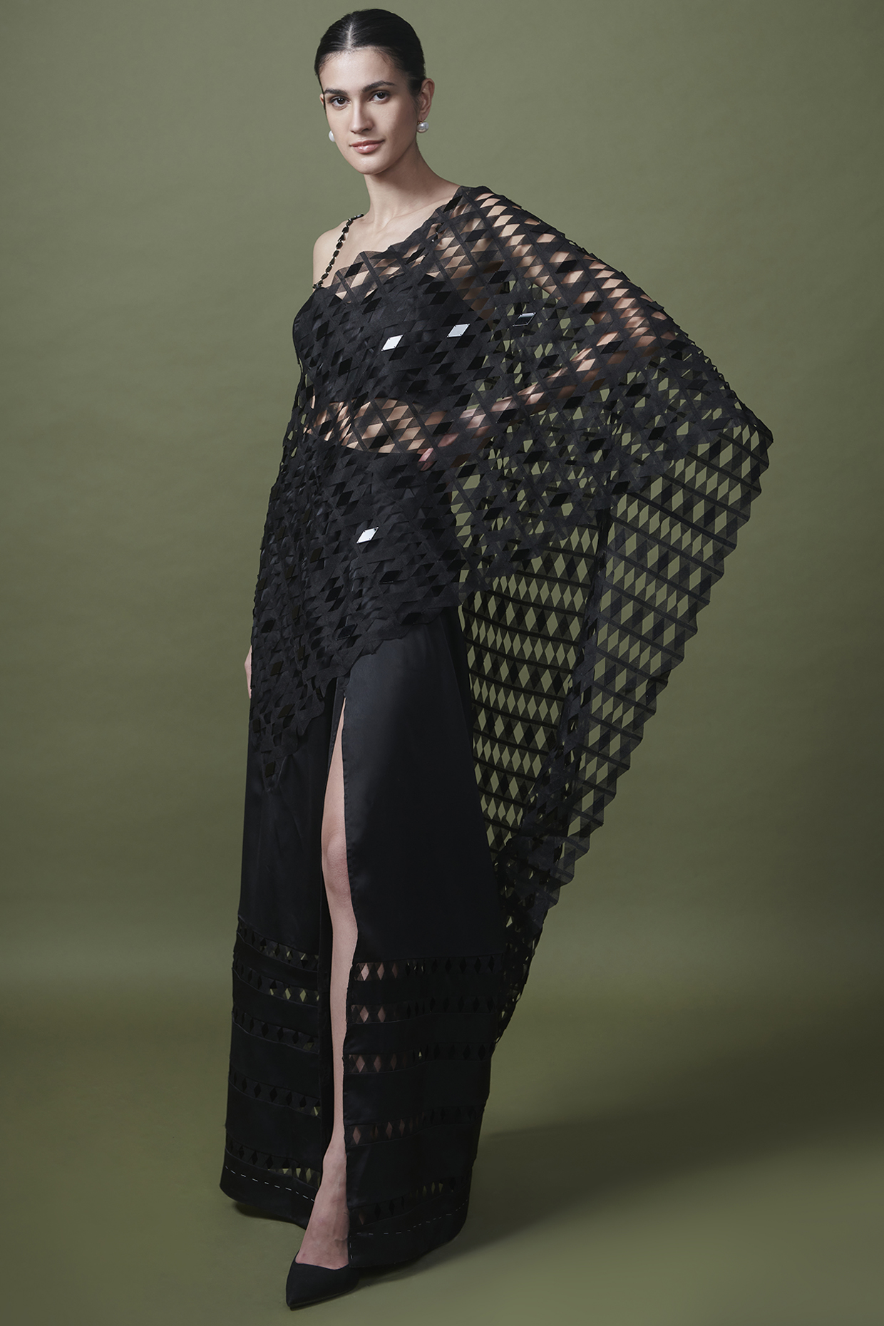 Black Organza Pre-Stitched Saree by Shriya Khanna