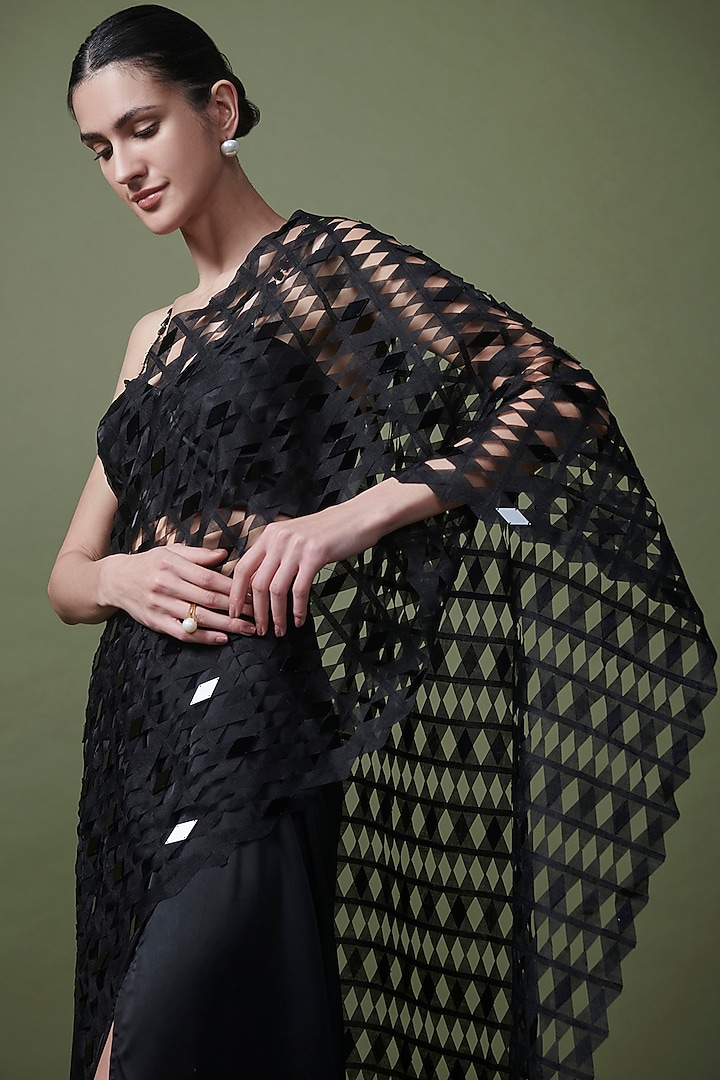 Black Organza Pre-Stitched Wedding Saree by Shriya Khanna at Pernia's Pop Up Shop