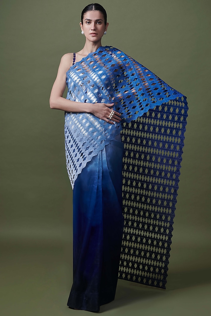 Indigo Organza Pre-Stitched Saree by Shriya Khanna