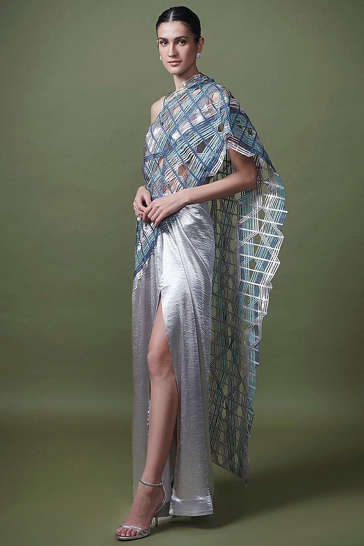 Multi-Coloured Pre-Stitched Saree Set by Shriya Khanna