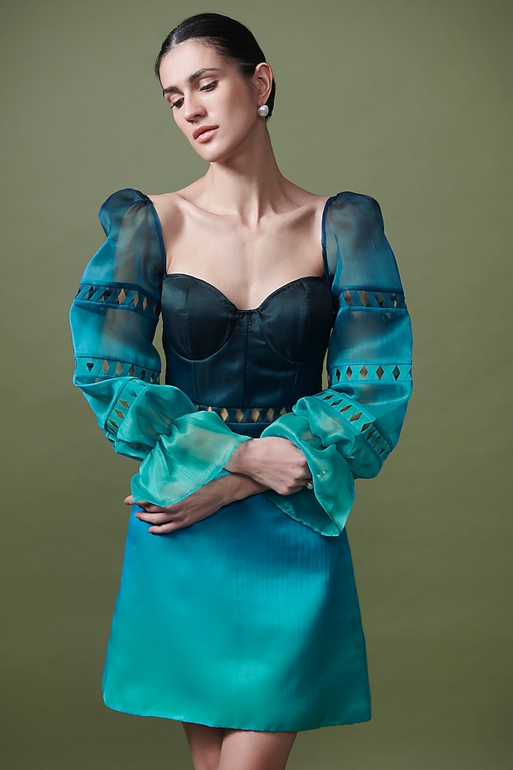 Ombre Green Organza Corset Dress by Shriya Khanna at Pernia's Pop Up Shop