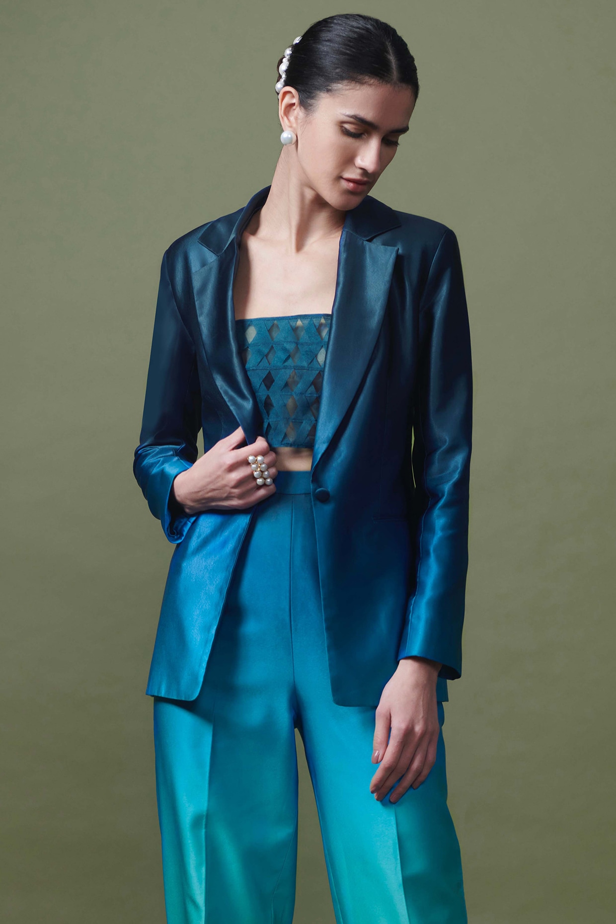 Blue \u0026 Green Ombre Novel Satin Pants by Shriya Khanna at Pernia's Pop Up  Shop 2025