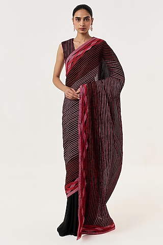 Black Organza Hand Embroidered Pre-Stitched Saree Set by Shriya Khanna