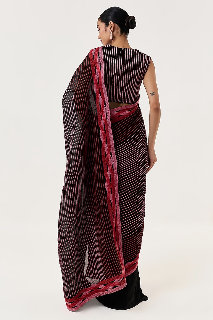 Black Organza Hand Embroidered Pre-Stitched Wedding Saree Set by Shriya Khanna at Pernia's Pop Up Shop