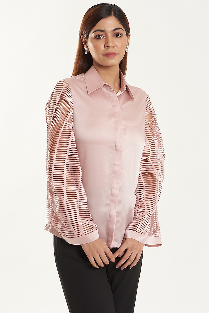 Blush Pink Satin Shirt by Shriya Khanna at Pernia's Pop Up Shop