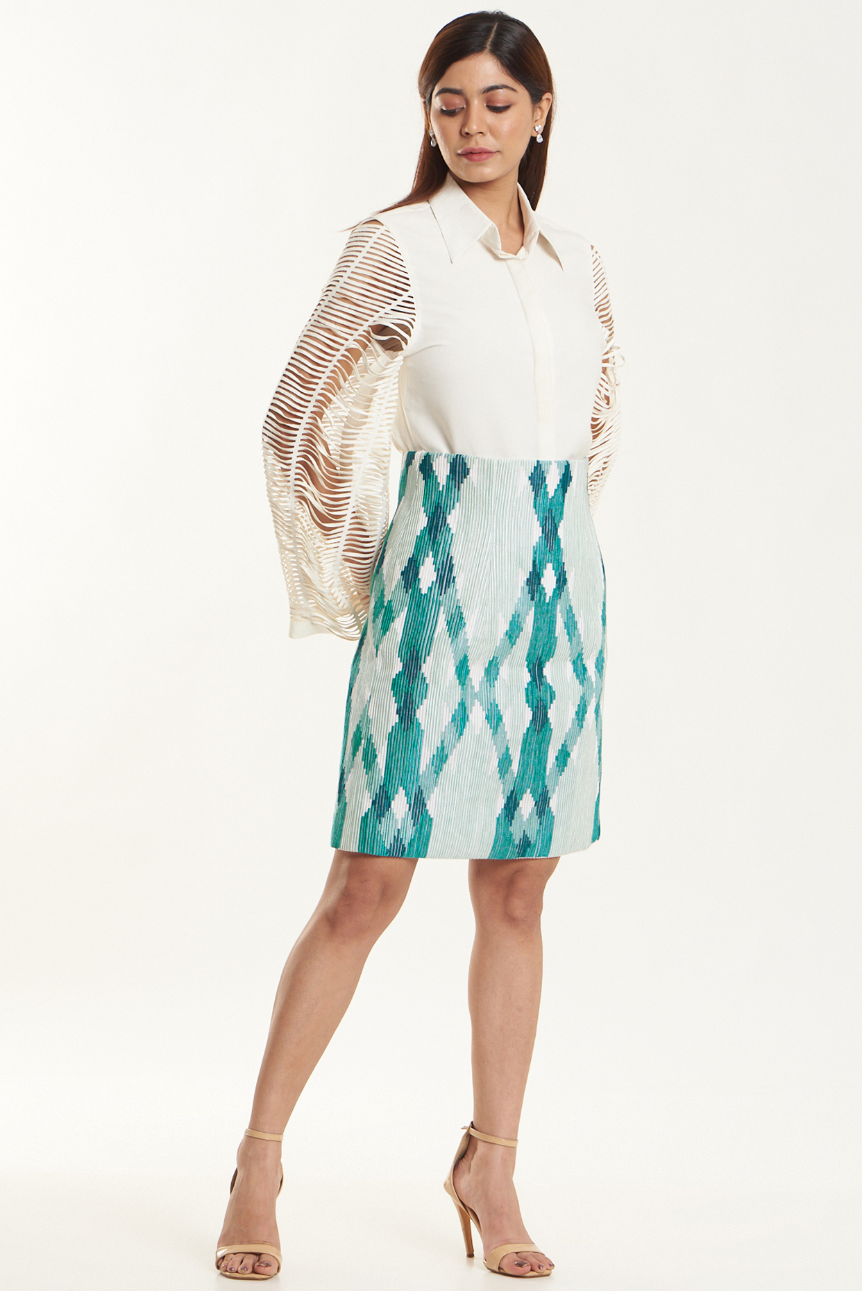 Sky Blue Cotton & Organza Skirt by Shriya Khanna