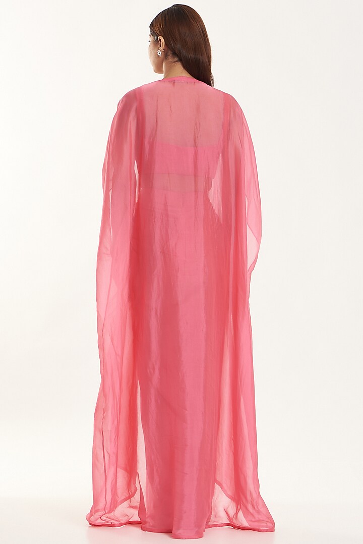 Pink Cotton & Organza Long Cape Set by Shriya Khanna at Pernia's Pop Up Shop