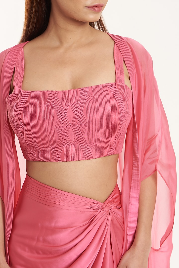 Pink Cotton & Organza Long Cape Set by Shriya Khanna at Pernia's Pop Up Shop