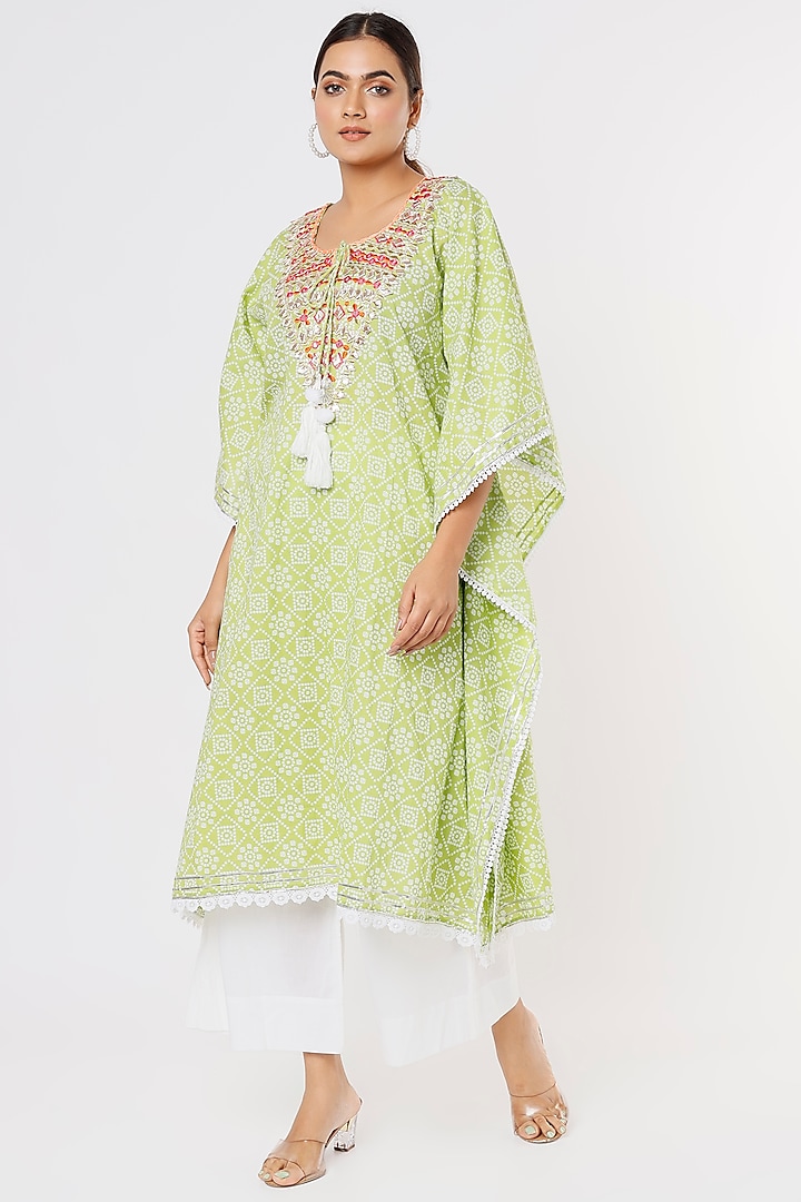 Light Green Embroidered Kaftan Set by Sangeeta Kilachand