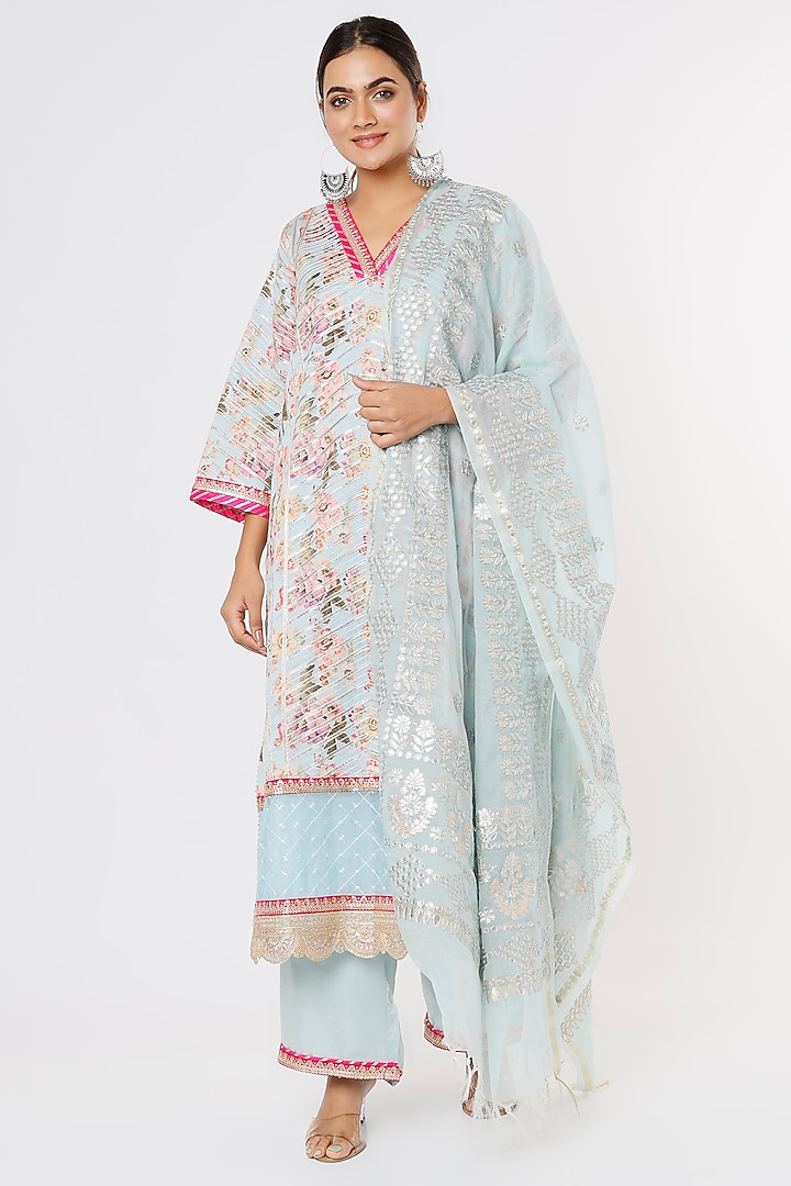 Light Blue Embroidered Kurta Set by Sangeeta Kilachand at Pernia's Pop Up Shop
