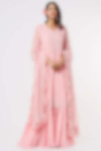 Blush Pink Georgette Sharara Set by Sangeeta Kilachand