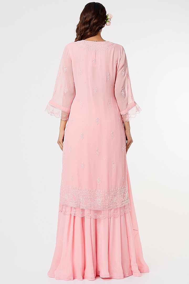 Blush Pink Georgette Wedding Sharara Set by Sangeeta Kilachand at Pernia's Pop Up Shop