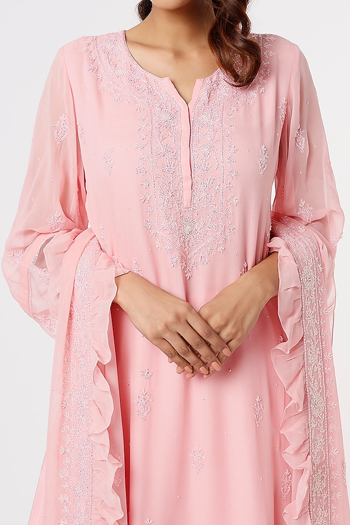 Blush Pink Georgette Wedding Sharara Set by Sangeeta Kilachand at Pernia's Pop Up Shop