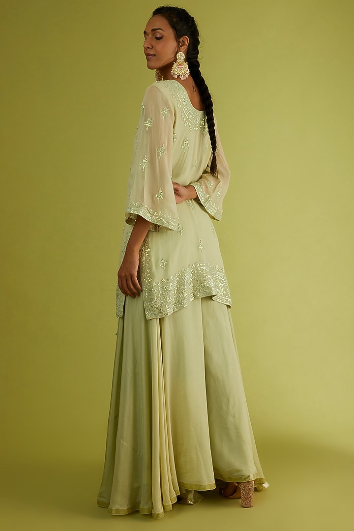 Pastel Green Georgette Wedding Sharara Set by Sangeeta Kilachand at Pernia's Pop Up Shop