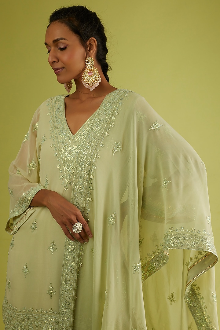 Pastel Green Georgette Wedding Sharara Set by Sangeeta Kilachand at Pernia's Pop Up Shop