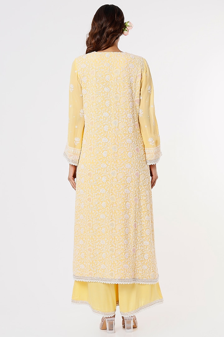 Pastel Yellow Embellished Kurta Set by Sangeeta Kilachand at Pernia's Pop Up Shop