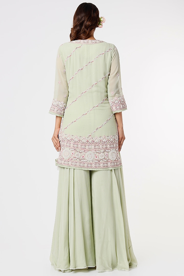 Pastel Green Georgette Wedding Sharara Set by Sangeeta Kilachand at Pernia's Pop Up Shop