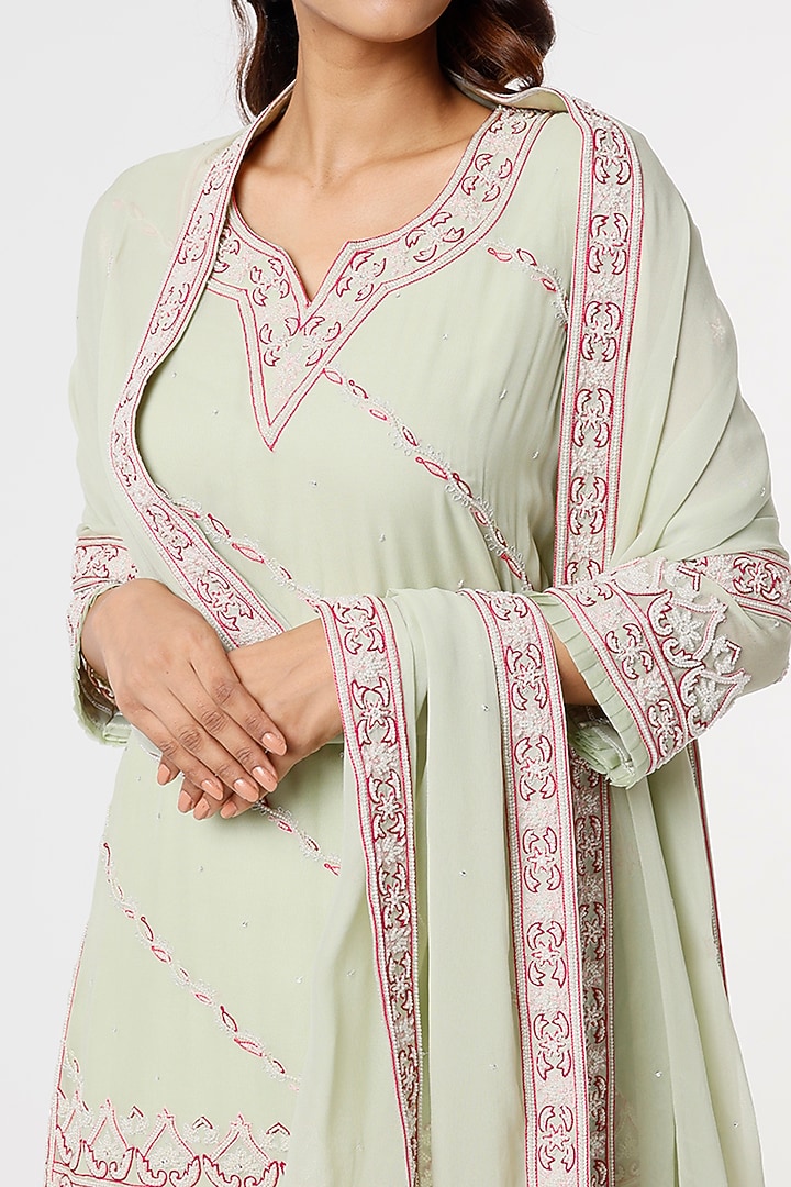 Pastel Green Georgette Wedding Sharara Set by Sangeeta Kilachand at Pernia's Pop Up Shop
