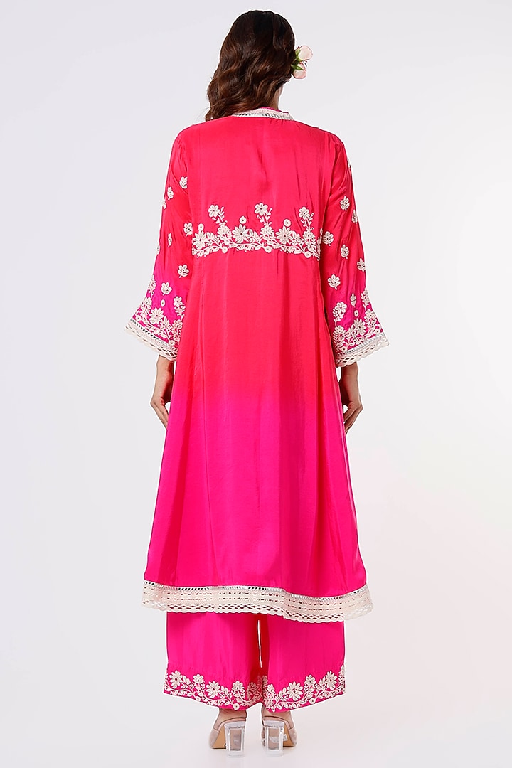 Red & Pink Ombre Embroidered Kurta Set by Sangeeta Kilachand at Pernia's Pop Up Shop