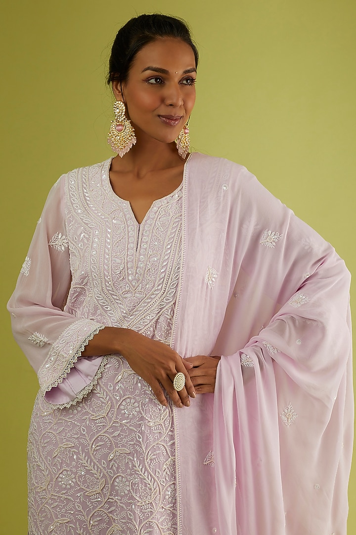 Lavender Chikankari Kurta Set by Sangeeta Kilachand at Pernia's Pop Up Shop
