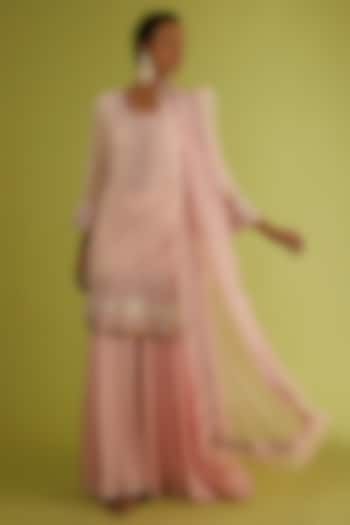 Blush Pink Georgette Sharara Set by Sangeeta Kilachand